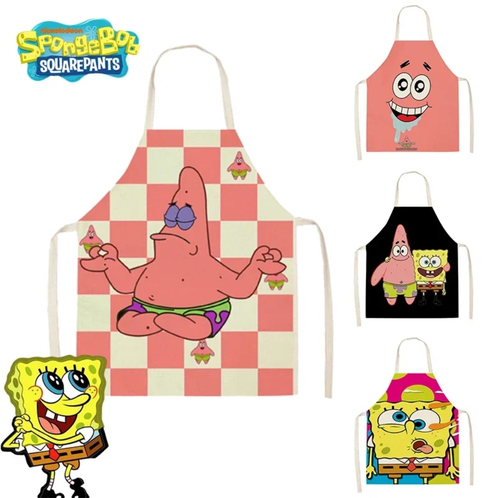 Kids Outdoor Kitchen Accessories - ผ้ากันเปื้อนลายสปองจ์บ็อบ แพทริค สำหรับผู้ใหญ่ ผ้าลินิน ลายการ์ตูน สำหรับทำอาหาร