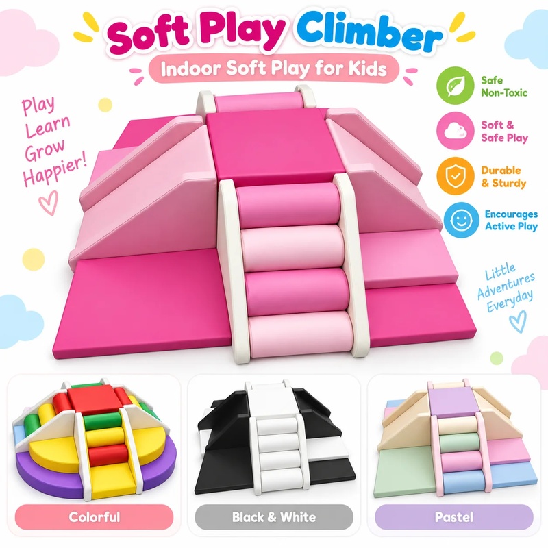 Kids Outdoor Area - ชุดปีนป่ายสำหรับเด็กเล็ก พร้อมสไลเดอร์ ทางลาด และบันได หลากสีสัน ขาว