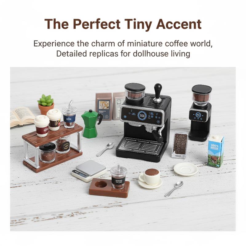 Kids Outdoor Kitchen Accessories - ชุดเครื่องชงกาแฟและถ้วยขนาดเล็กสำหรับบ้านตุ๊กตา 1:12 ทนทาน ป้องกันการตก ของเล่นจำลองครัวสำหรับเด็ก เล่นสนุกในชีวิตประจำวัน