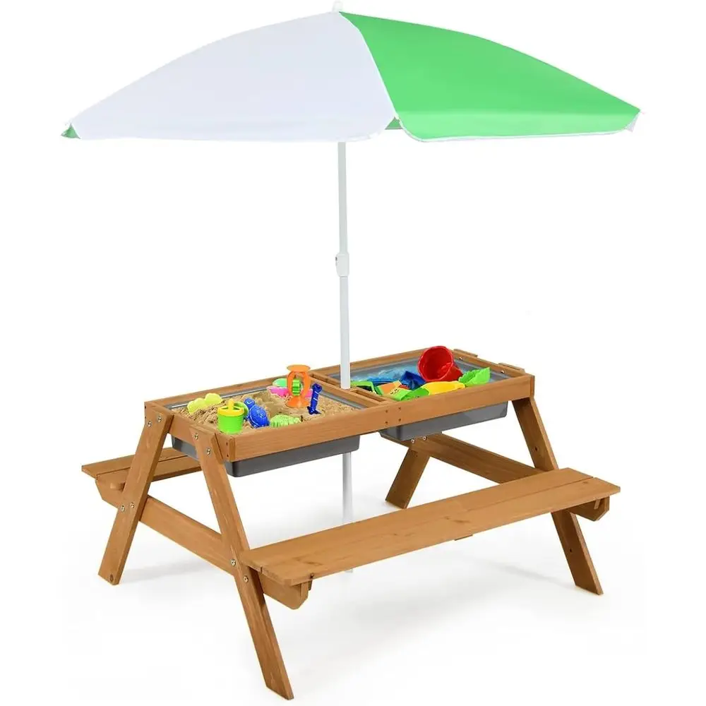 โต๊ะปิกนิกไม้ 4-in-1 สำหรับเล่ - Kids Outdoor Furniture Set บทวิจารณ์และราคา